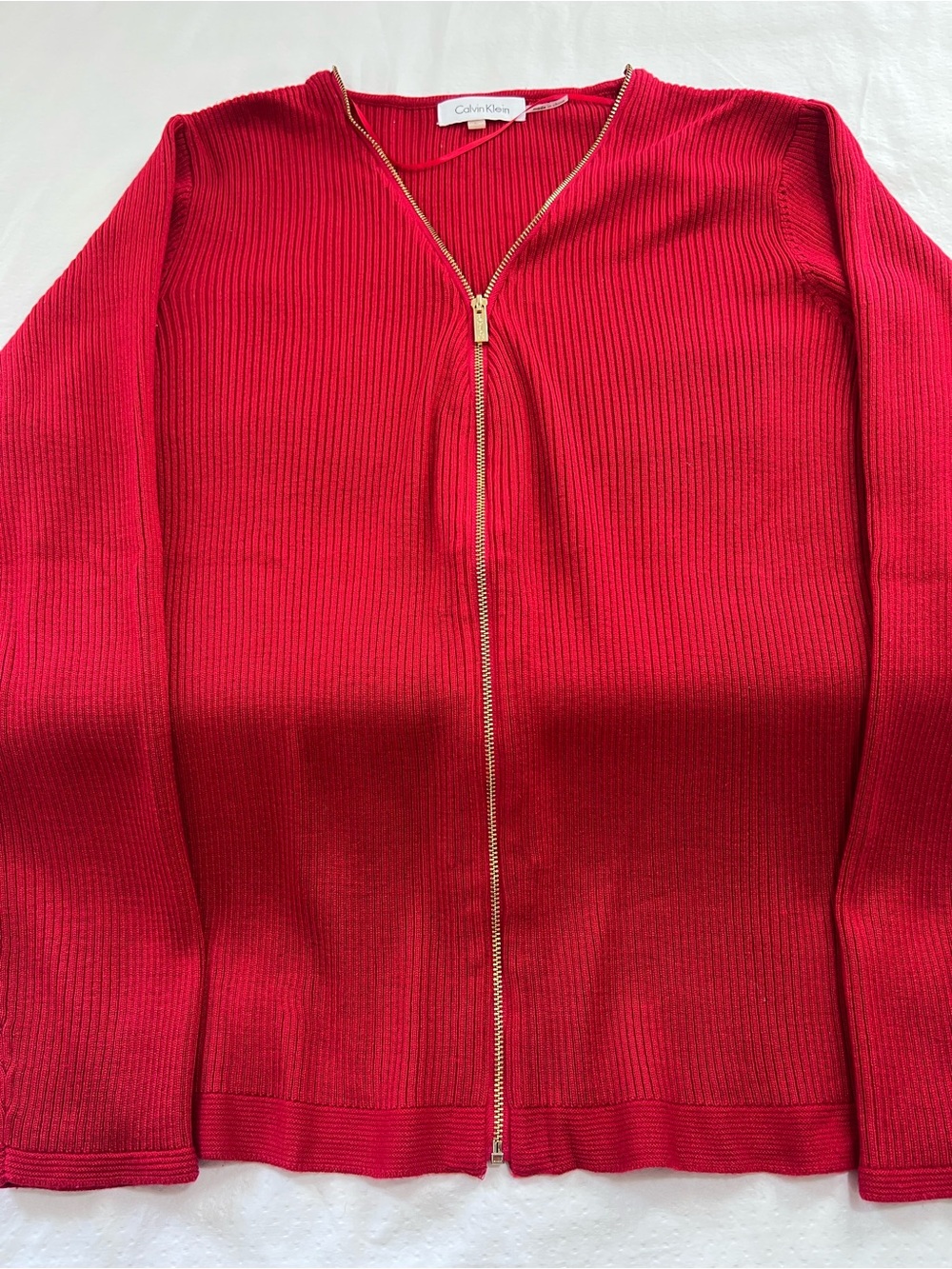 Calvin Klein Bright Red Ribbed Zip-Front Jacket